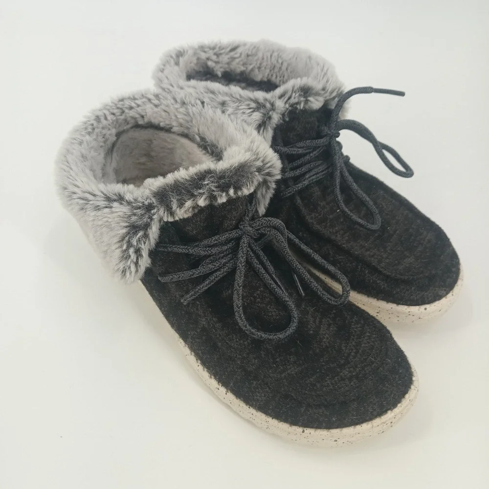 Hey Dude Wendy Fold Black Faux Fur Lined Slip On Loafers Womens Size 7 40471-001